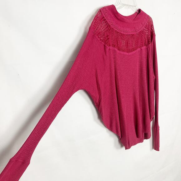 Free People Spring Valley Pullover Knit Lace Burgundy Thermal Top Sweater XXS - Picture 7 of 13